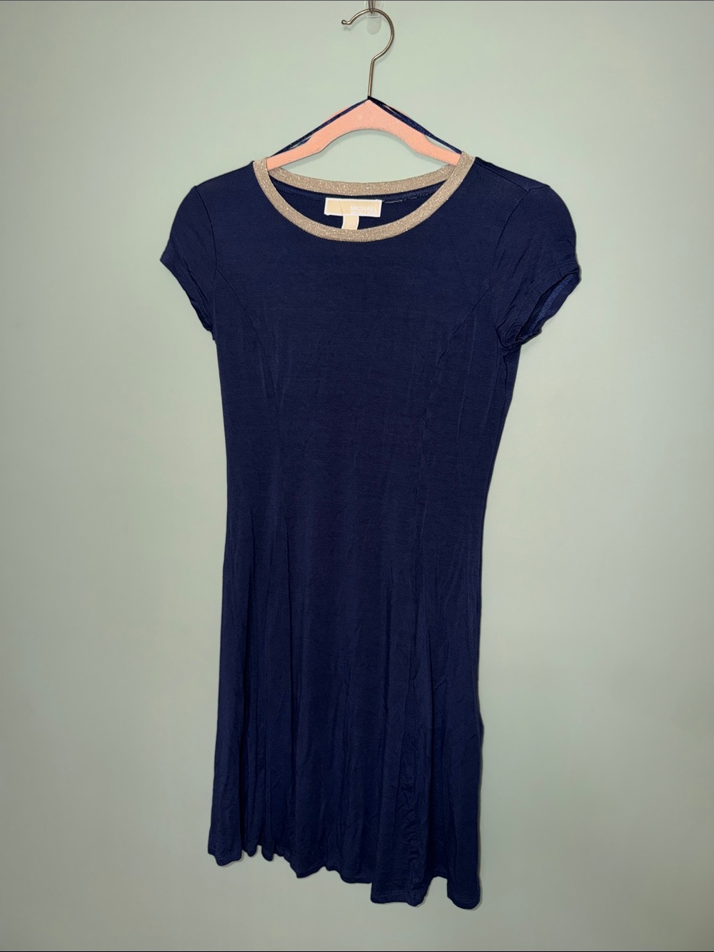 MICHAEL Michael Kors Navy Dress XXS Gold Trim Short Sleeve